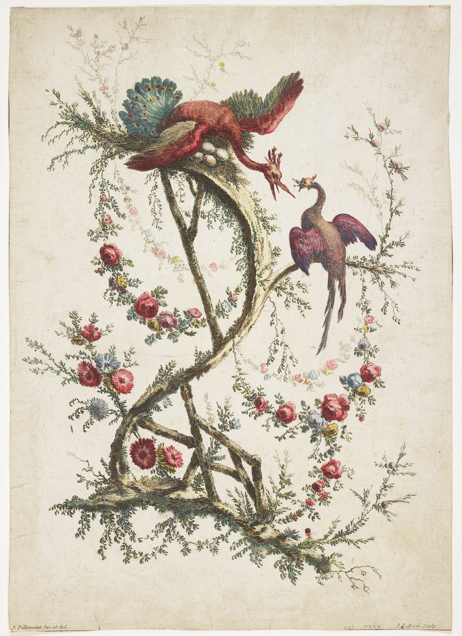 Ornament. Chinoiserie. Bloemen en vogels., 1770 door Jean Baptiste Pillement