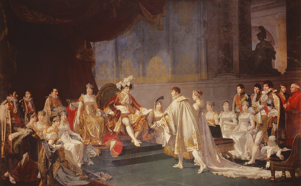 Het huwelijk van Prins Jerome Bonaparte en Prinses Catharina Frederica van Württemberg, in Parijs, 22 augustus 1807 door Jean Baptiste Regnault