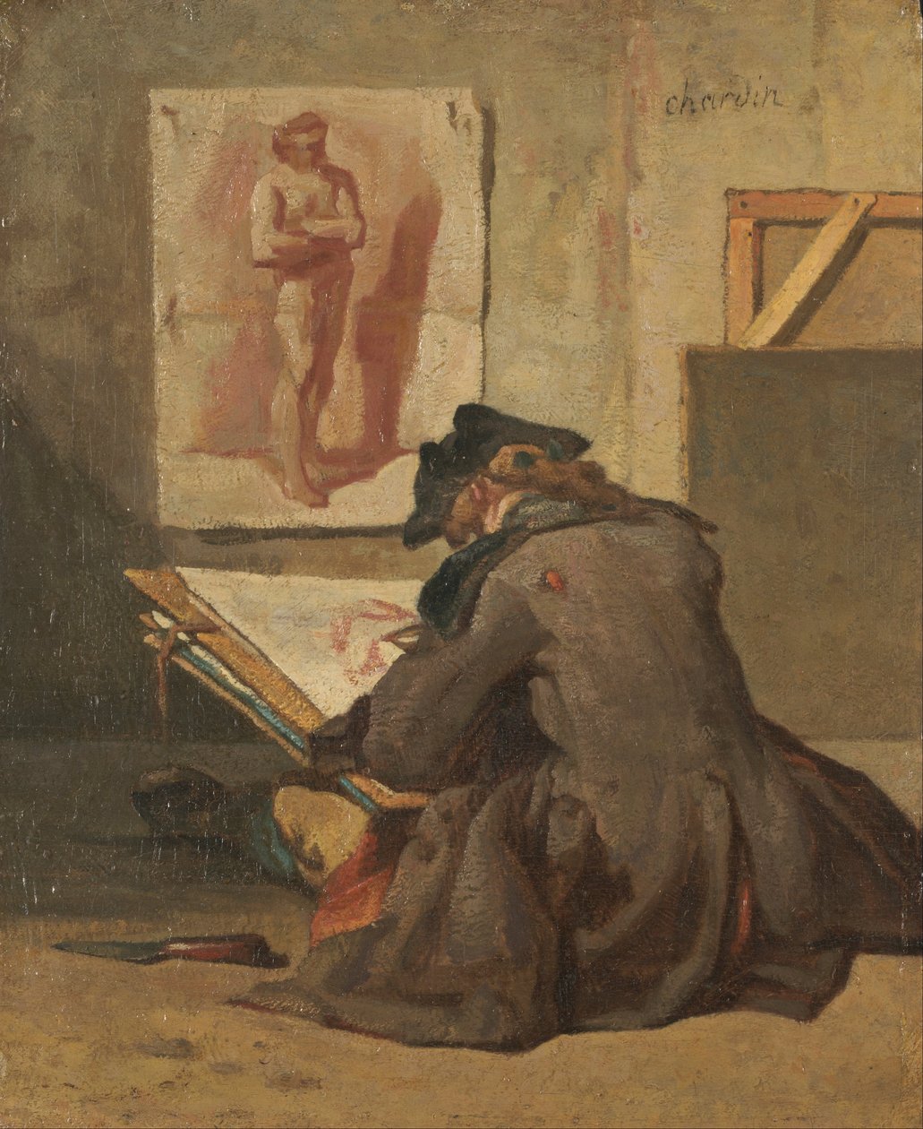 Jonge student die tekent door Jean Baptiste Simeon Chardin