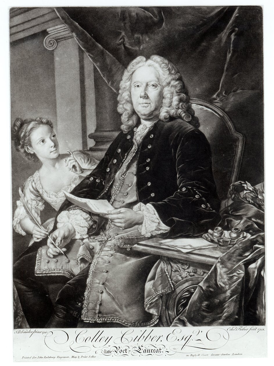 Colley Cibber (1671-1757) 1758, gegraveerd door Edward Fisher door Jean Baptiste Vanloo