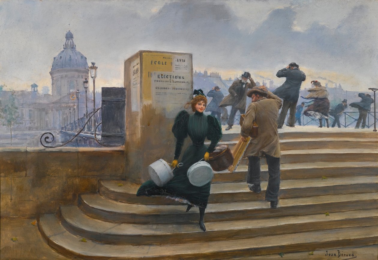 Hoedenmaker op de Pont des Arts door Jean Beraud