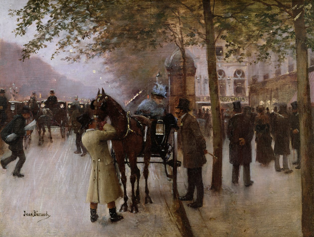 De Boulevards, Avond voor het Café Napolitain, eind 19e eeuw door Jean Beraud