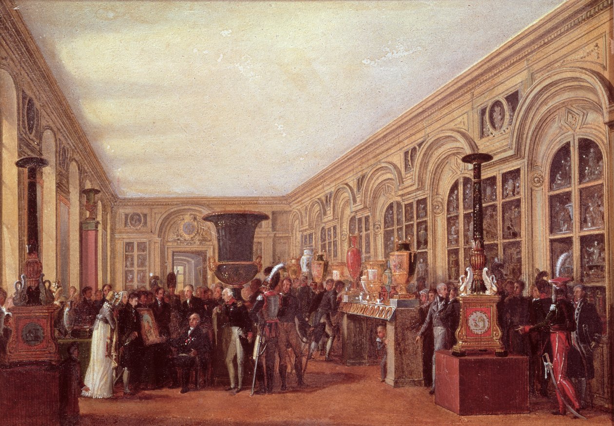 Alexandre Brongniart (1770-1847) Presenteert de Kunstenaars van de Sevres Werkplaats aan Lodewijk XVIII (1755-1824) door Jean Charles Develly