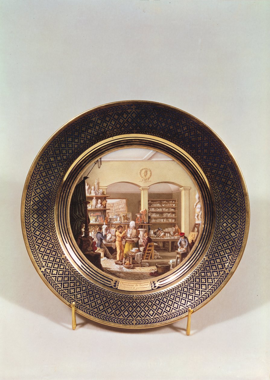 Bord dat de Sèvres-werkplaats afbeeldt tijdens het directeurschap van Alexandre Brogniart (1770-1847) (porselein) door Jean Charles Develly