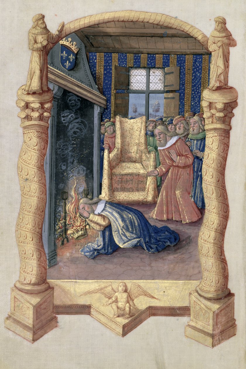 Ms Lat. Q.v.I.126 f.66v David rouwend om de dood van zijn zoon Absalom, uit het 