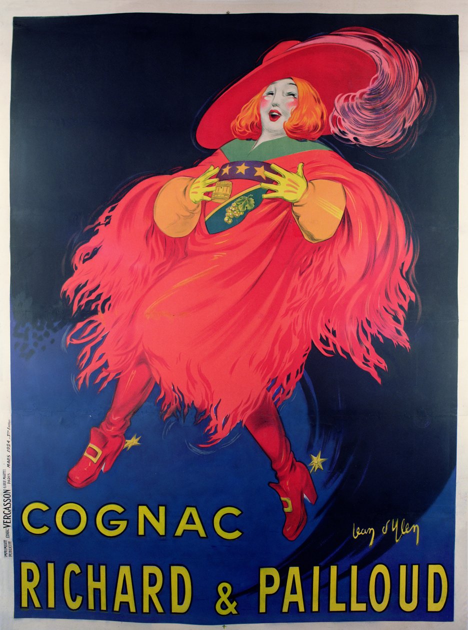 Poster die cognac adverteert gedistilleerd door Richard en Pailloud door Jean D