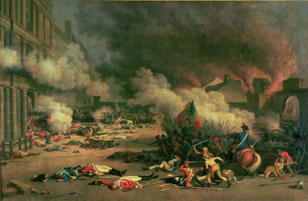 Inname van de Tuilerieën, Hof van de Carrousel, 10 augustus 1792 door Jean Duplessi Bertaux