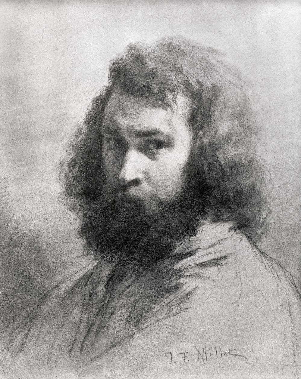 Zelfportret, c.1845-46 (houtskool en potlood op papier) door Jean Francois Millet