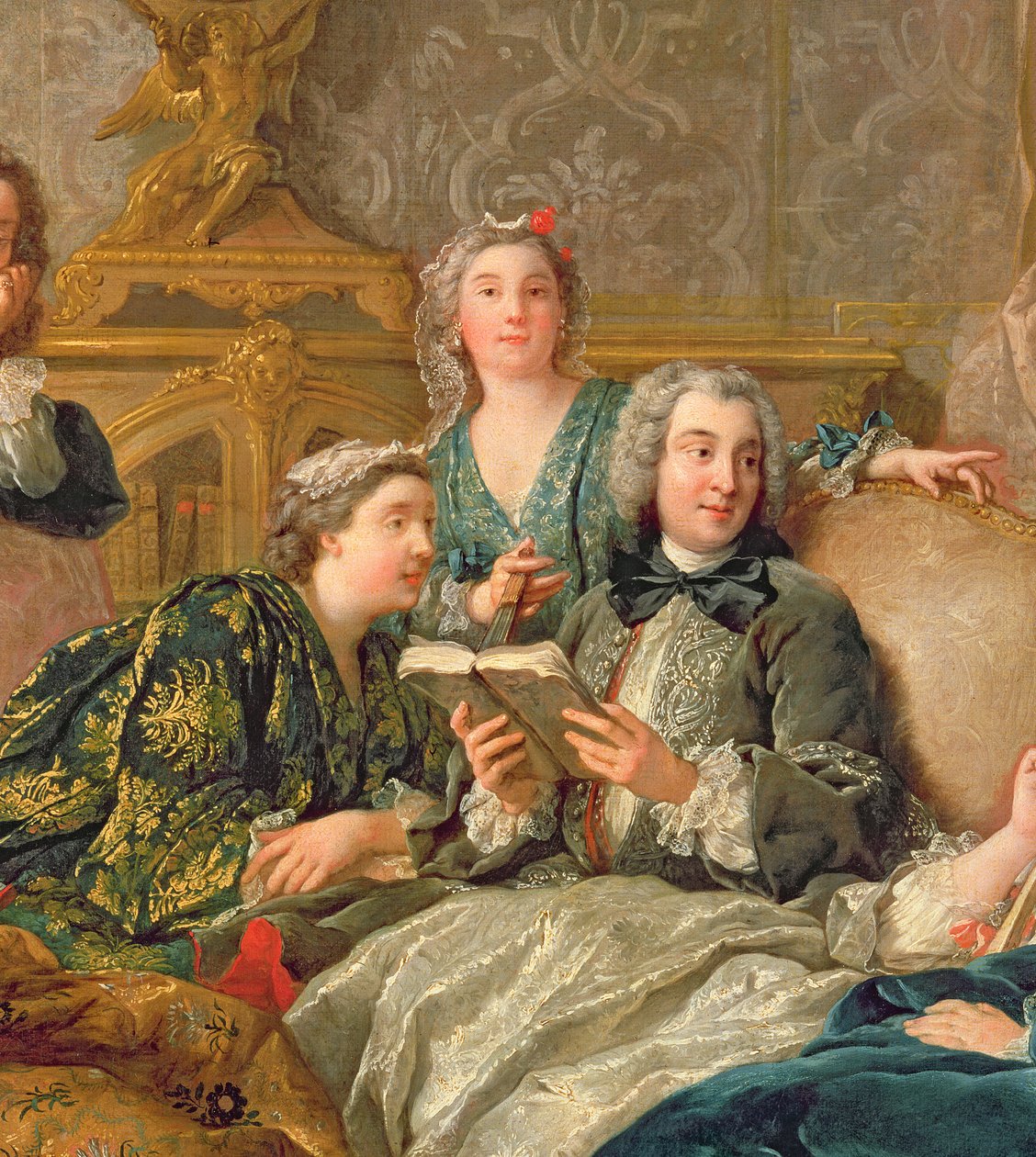 De lezing van Molière (detail) door Jean François de Troy