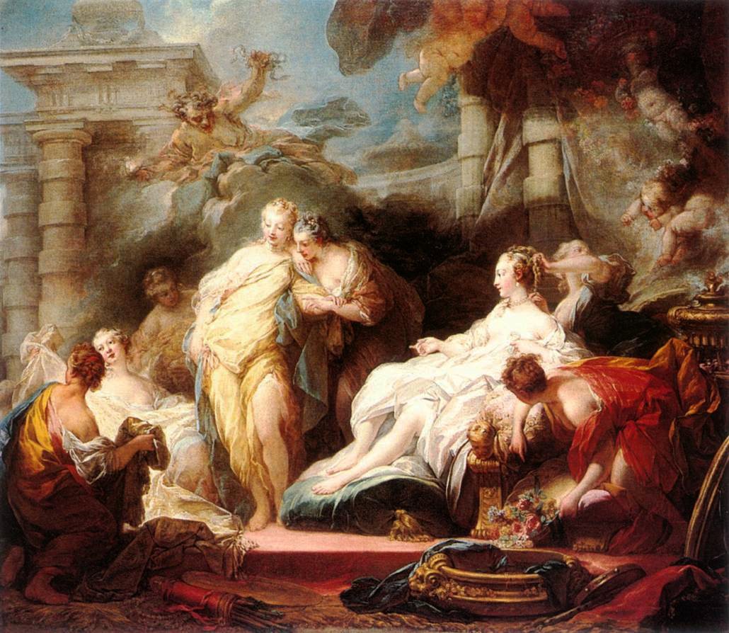 Psyche toont haar zusters haar geschenken van Cupido door Jean Honore Fragonard