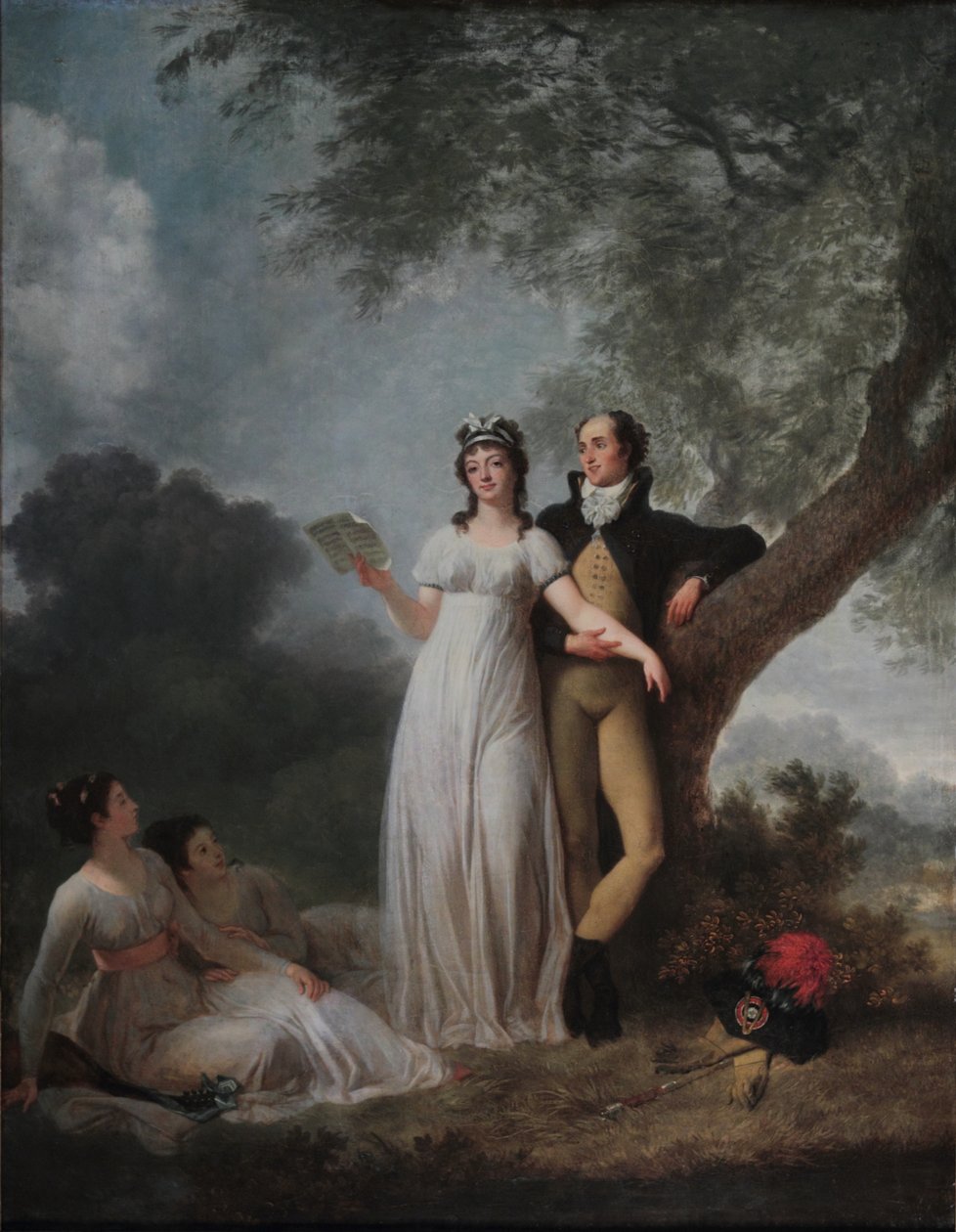 Vier personages in een park door Jean Honore Fragonard