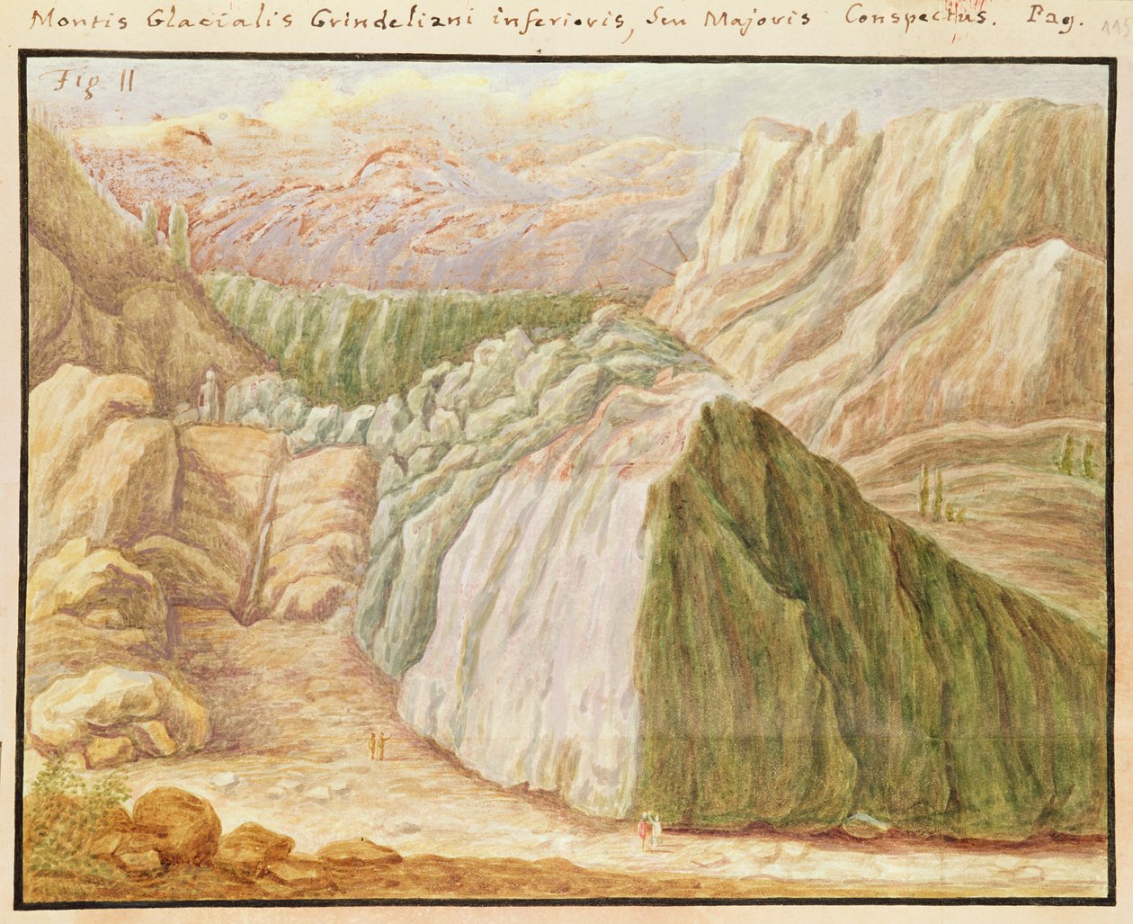 Ms 1798 fol.115 Grindelwald-gletsjer in de Alpen, 1709 door Jean Jacques Scheuchzer
