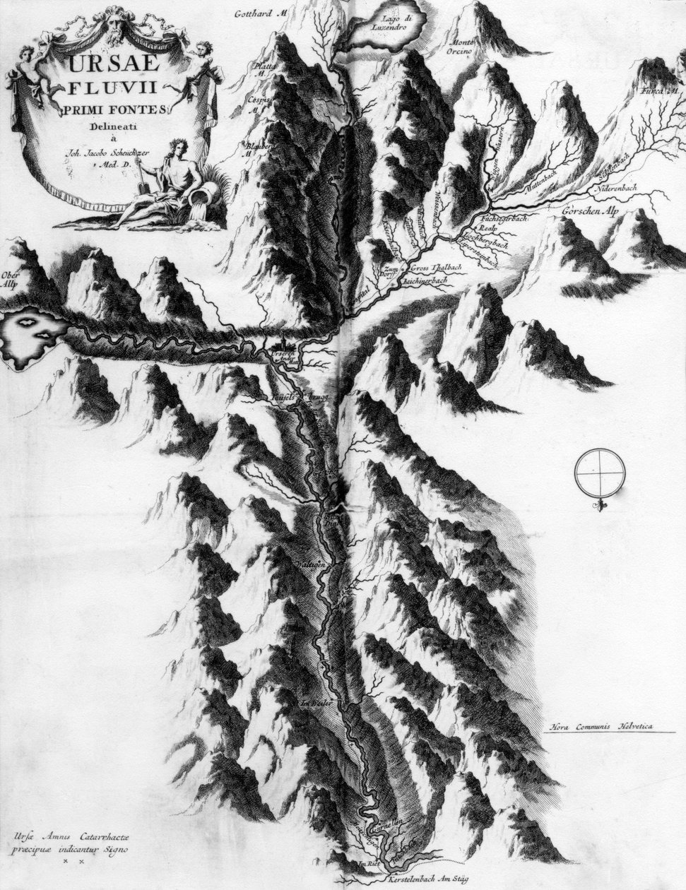 Ursae Fluvii primi fontes delineati door Jean Jacques Scheuchzer