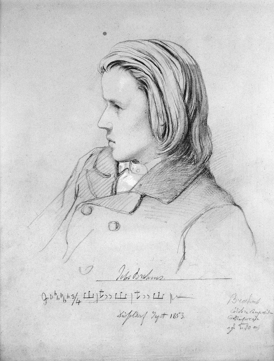 Johannes Brahms op twintigjarige leeftijd door Jean Joseph Bonaventure Laurens
