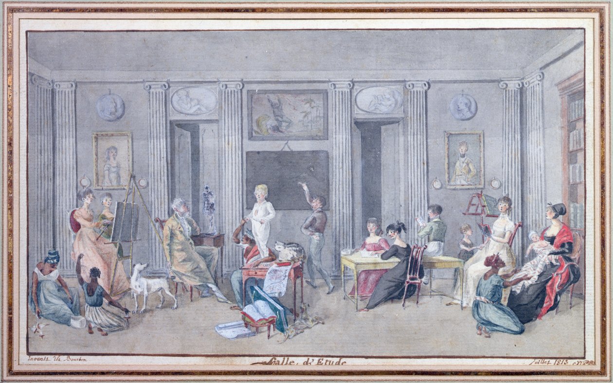 Familie in een studeerkamer op het Ile de La Reunion, 1813 door Jean Joseph Patu de Rosemont