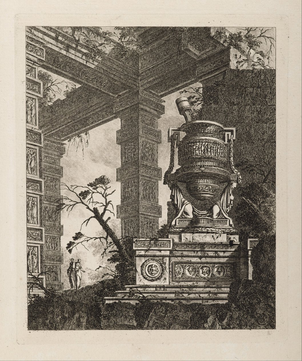 Architectonische Fantasie met Monumentale Mortel, Plaat 2 uit Vasi... door Jean Laurent Legeay