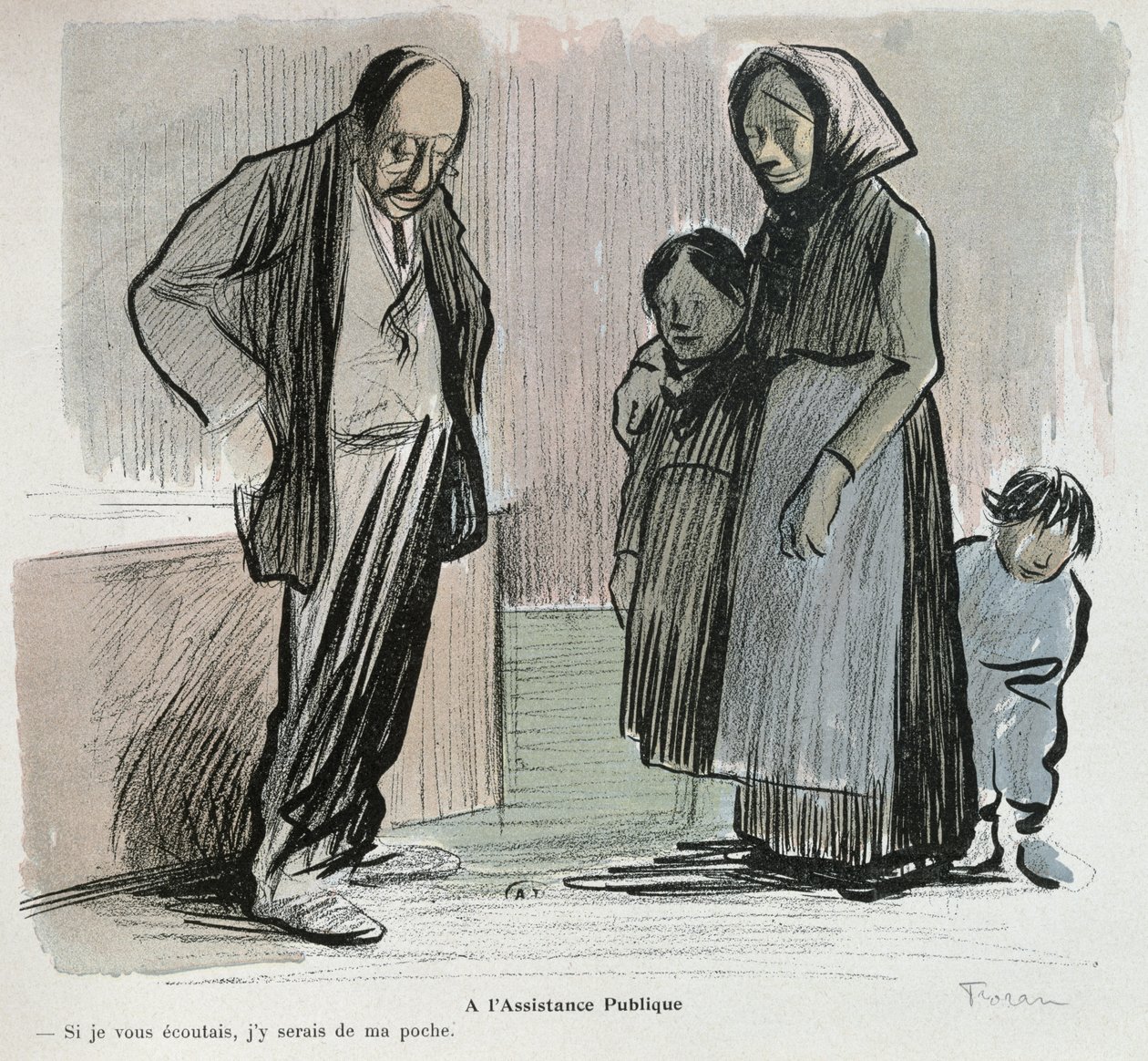 Kritische cartoon over de Assistance Publique door Jean Louis Forain