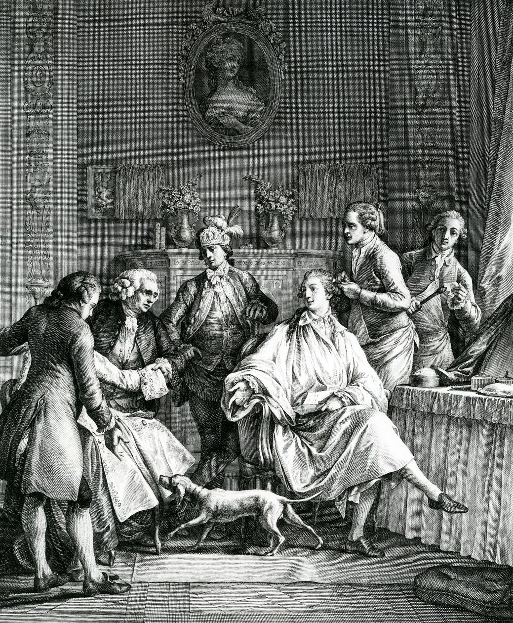 Man die zich aankleedt, ca. 1770 door Jean Michel the Younger Moreau