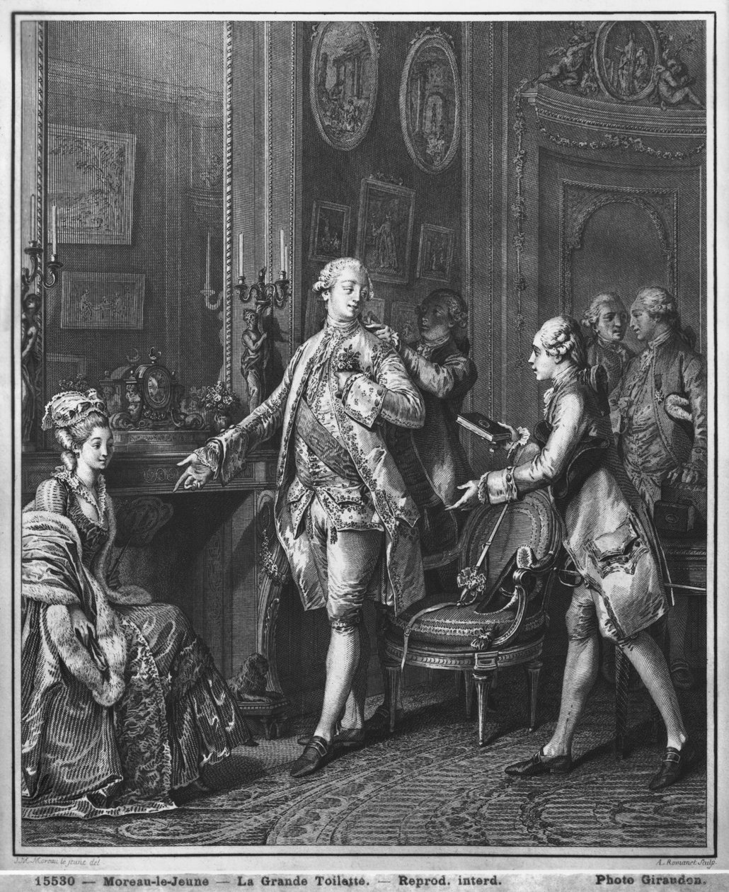 De grote toilette, gegraveerd door Antoine Louis Romanet, ca. 1777 door Jean Michel the Younger Moreau