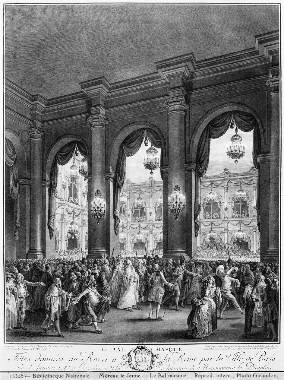 Het gemaskerde bal, 23 januari 1782 door Jean Michel the Younger Moreau