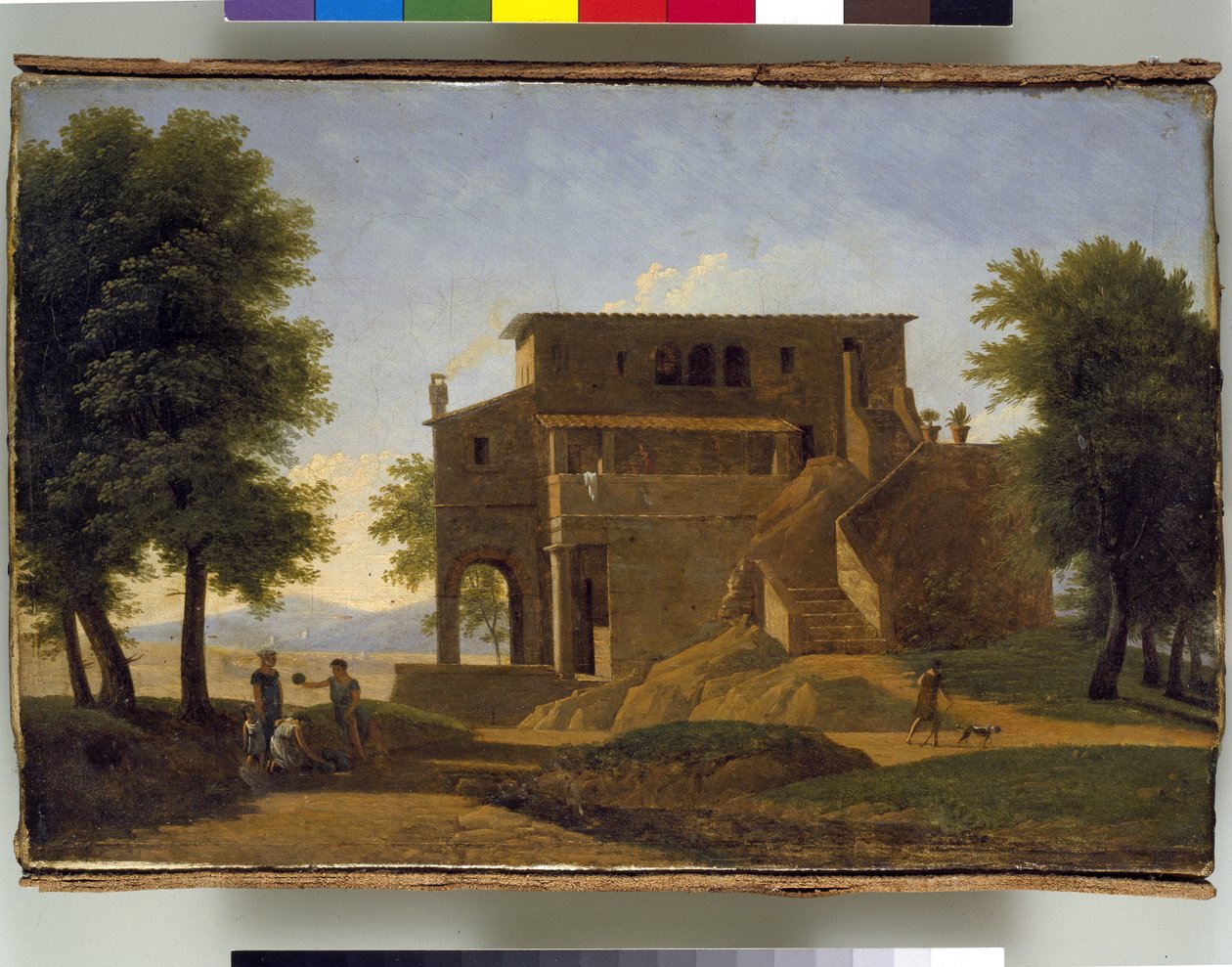 Een Italiaanse villa met figuren, 19e eeuw door Jean Victor Bertin