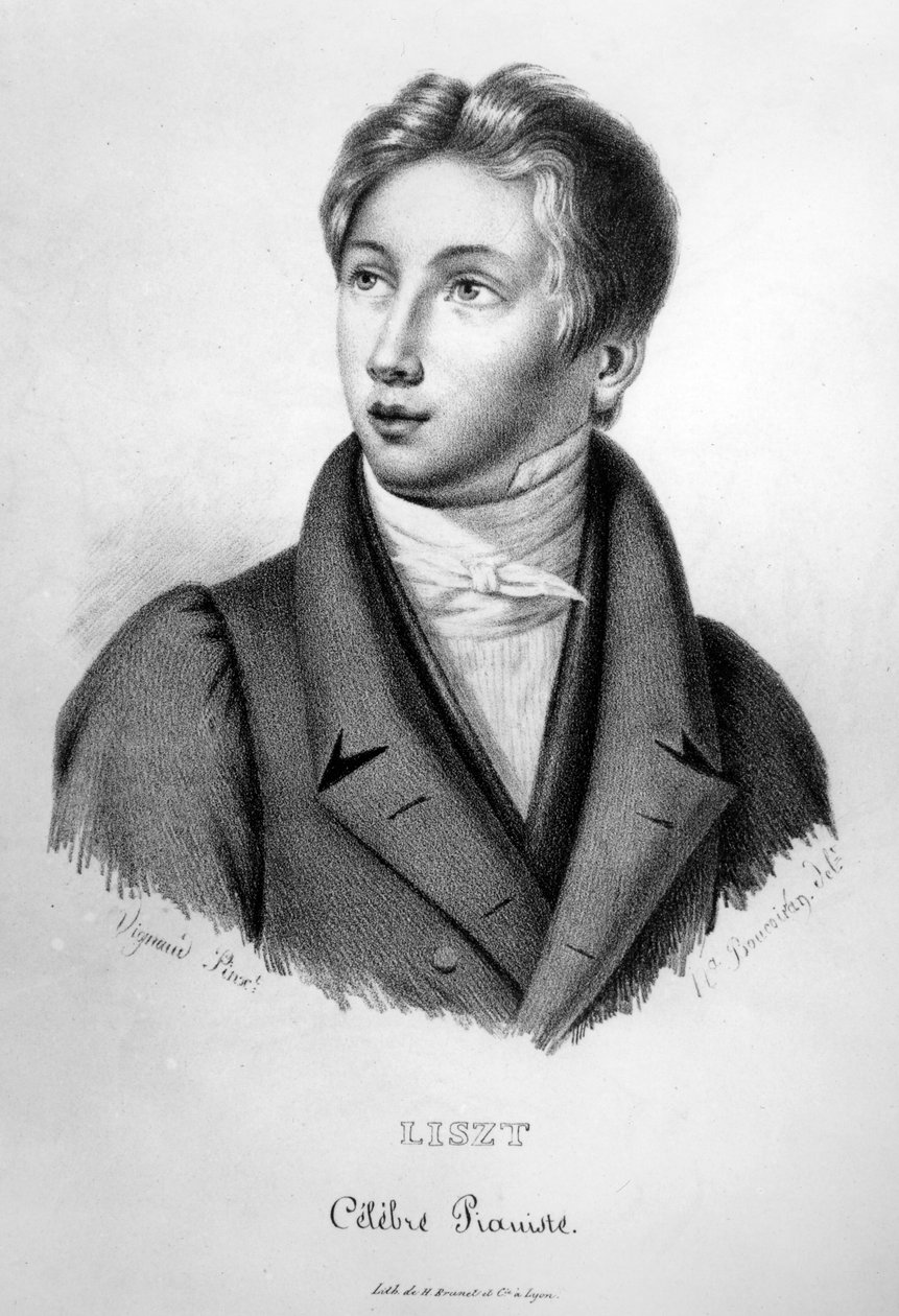Portret van Franz Liszt als jongen, gegraveerd door Numa Boucoiran door Jean Vignaud