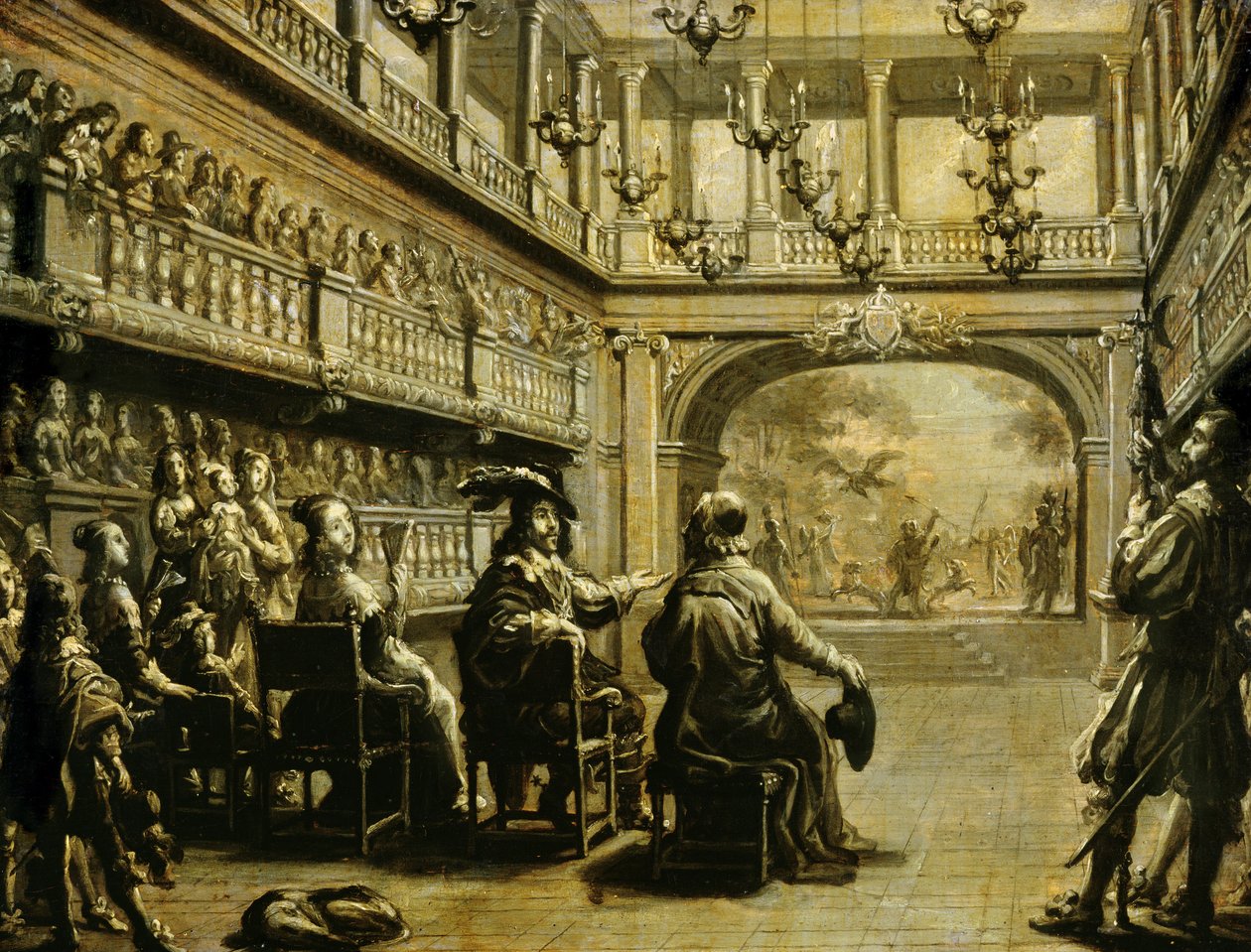 Lodewijk XIII (1601-43) Anne van Oostenrijk (1601-66) en kardinaal Richelieu (1585-1642) bij de opvoering van 