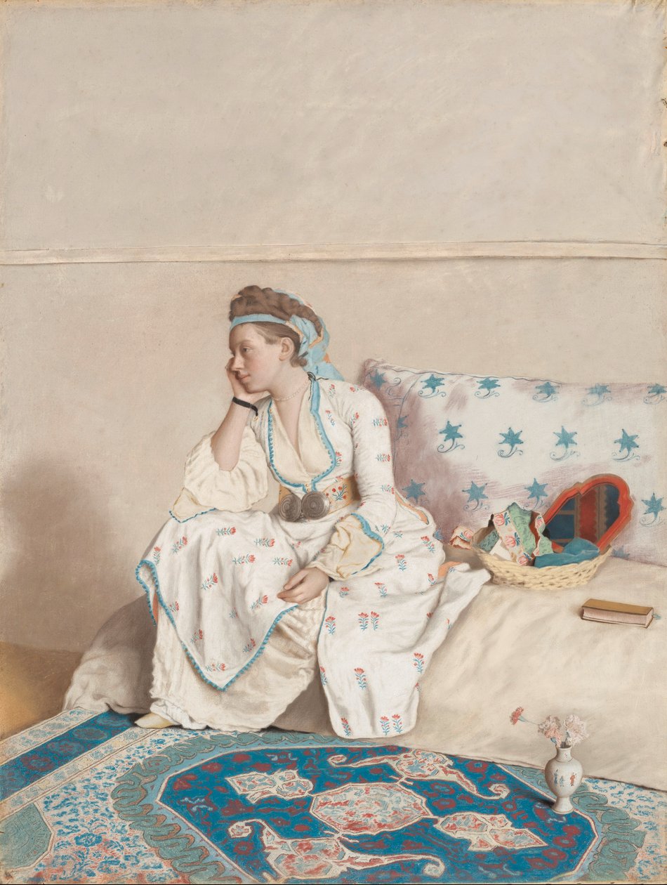 Portret van Marie Fargues, echtgenote van de kunstenaar, in Turks kostuum door Jean Étienne Liotard