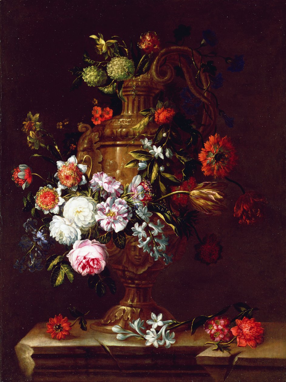 Stilleven van bloemen in een urn door Jean Baptiste Monnoyer