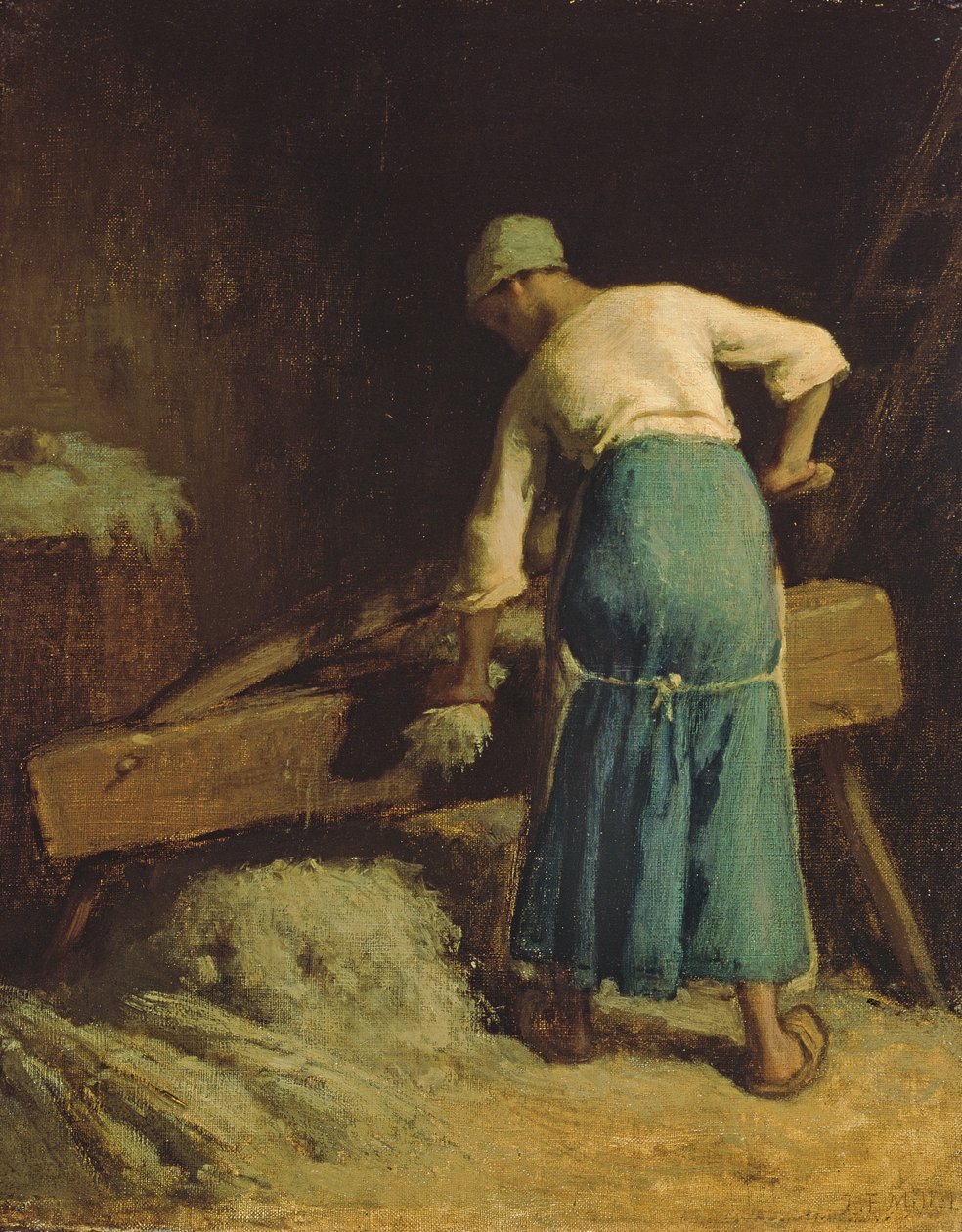 Vlas breken, ca. 1850-51 door Jean Francois Millet