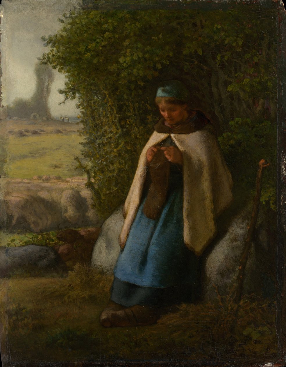 Herderin Zittend op een Rots door Jean Francois Millet