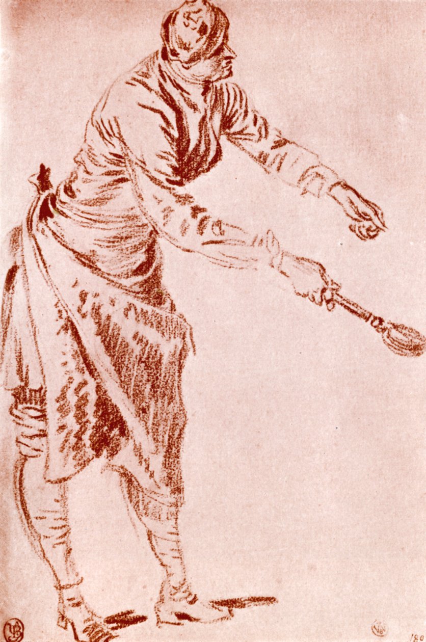 Een studie in sanguine door Jean Antoine Watteau
