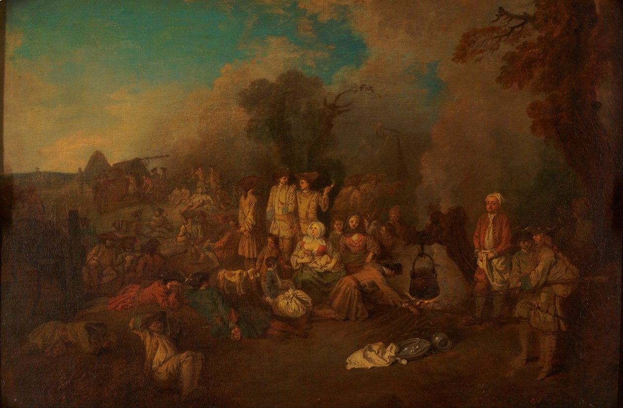 Bivak door Jean Antoine Watteau