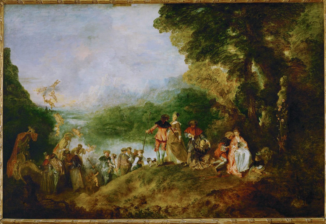 Instappen voor Cythere ... door Jean Antoine Watteau
