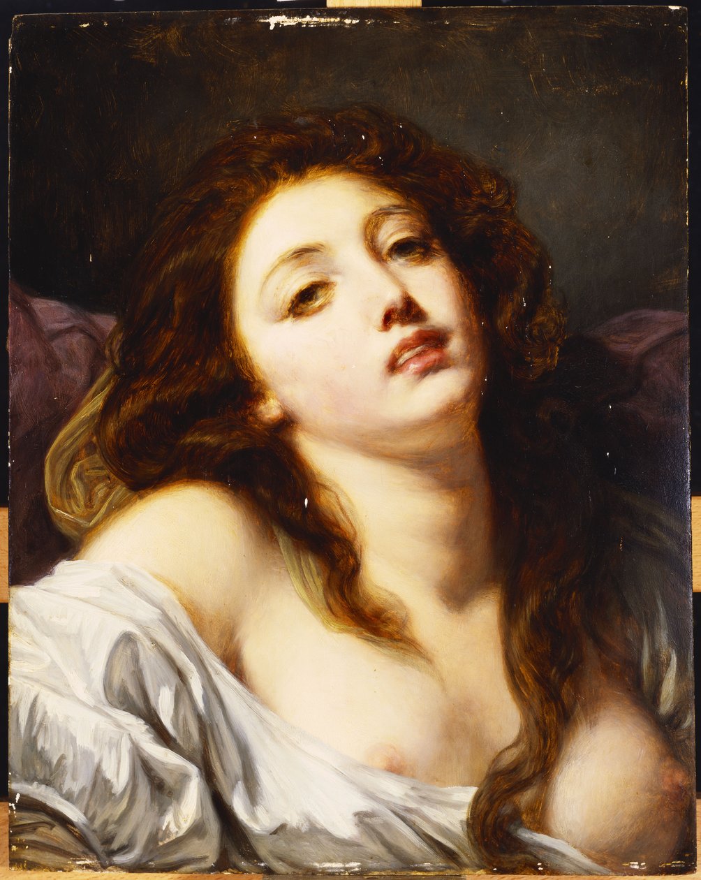 Een jonge vrouw, buste lengte door Jean Baptiste Greuze