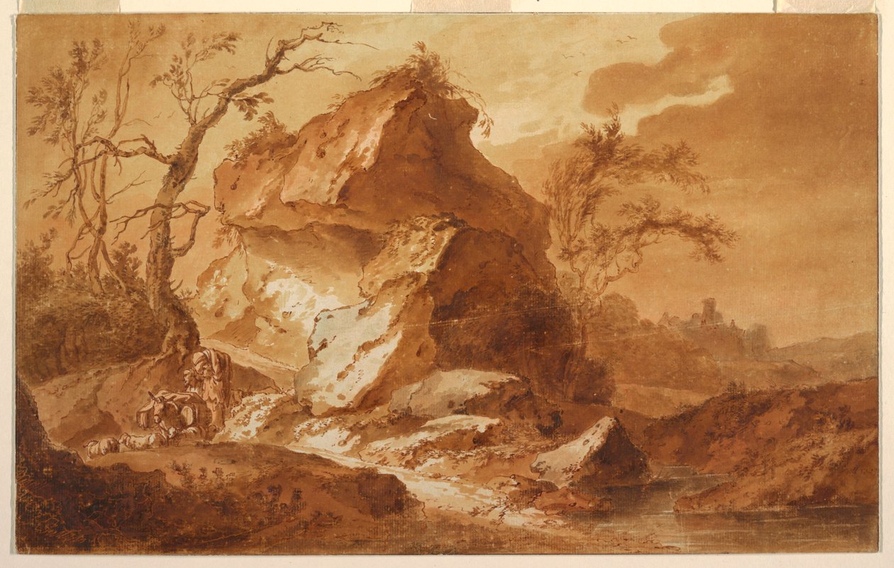 Tekening, Een berglandschap, 1763 door Jean Baptiste Huet