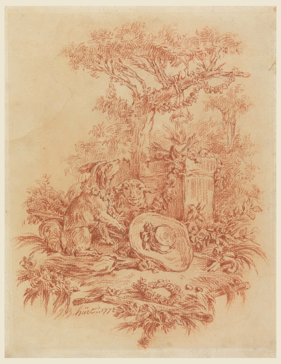 Tekening, Pastorale, 1772 door Jean Baptiste Huet