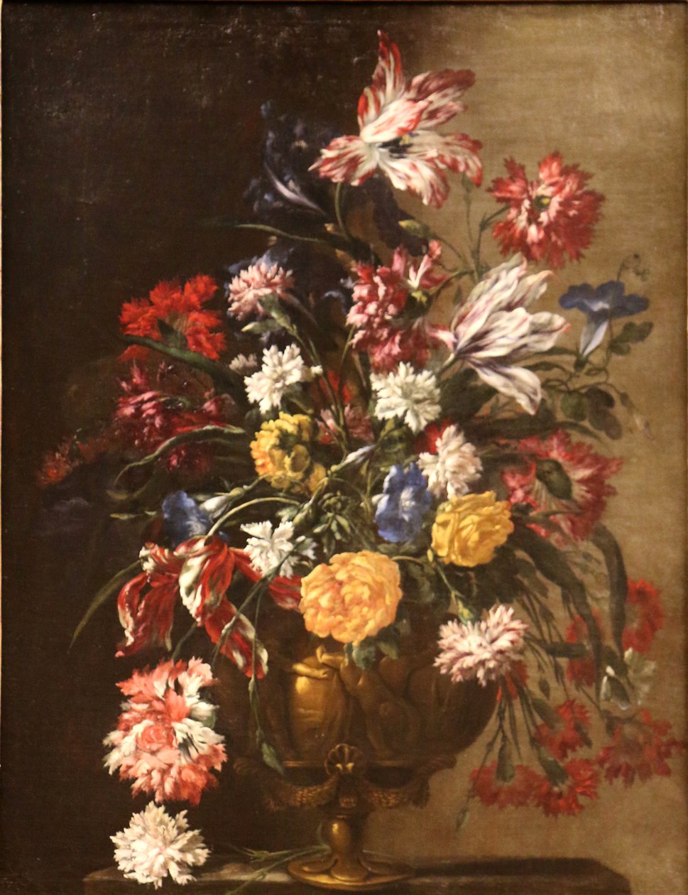 Bloemen in een vaas. door Jean Baptiste Monnoyer