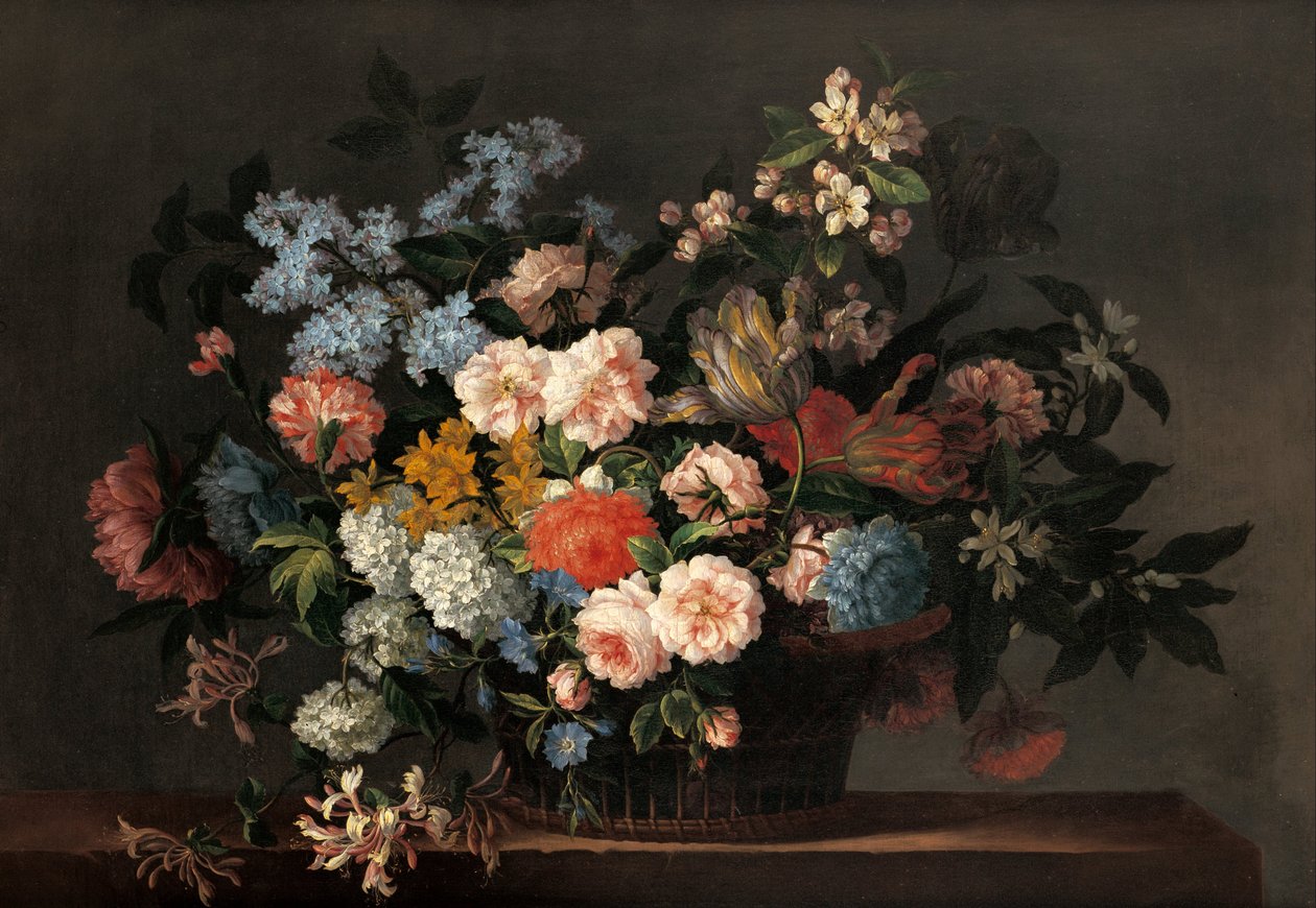 Stilleven met mand bloemen door Jean Baptiste Monnoyer