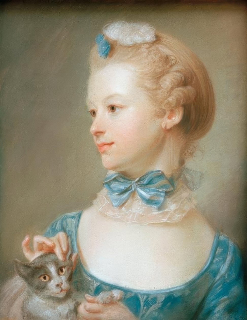 Meisje met kat door Jean Baptiste Perronneau