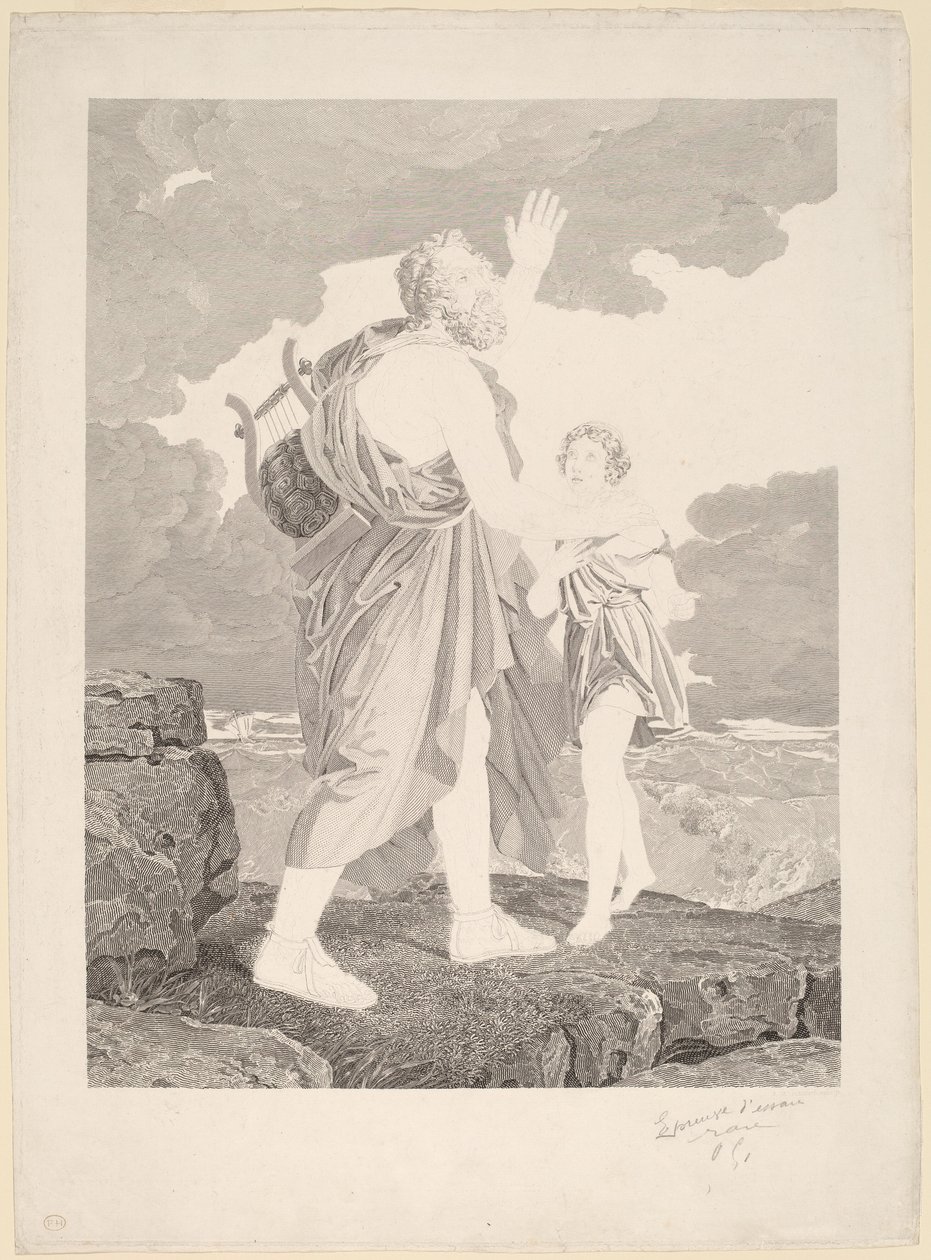 Blinde Homerus door Jean Baptiste Raphael Urbain Massard, after Baron François Gerard