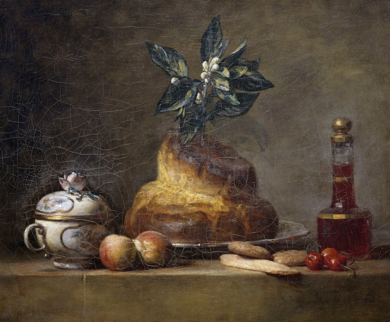 Stilleven met brioche door Jean Baptiste Simeon Chardin