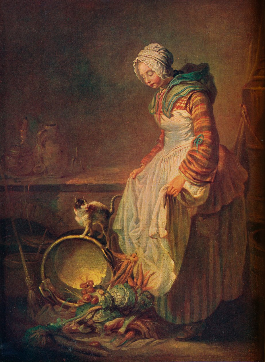 Vrouw met kitten door Jean Baptiste Simeon Chardin