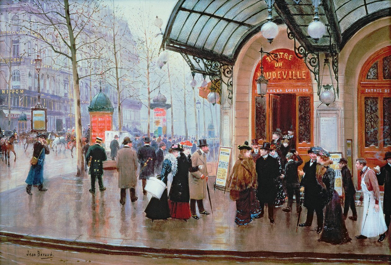 Buiten het Vaudeville Theater, Parijs door Jean Beraud