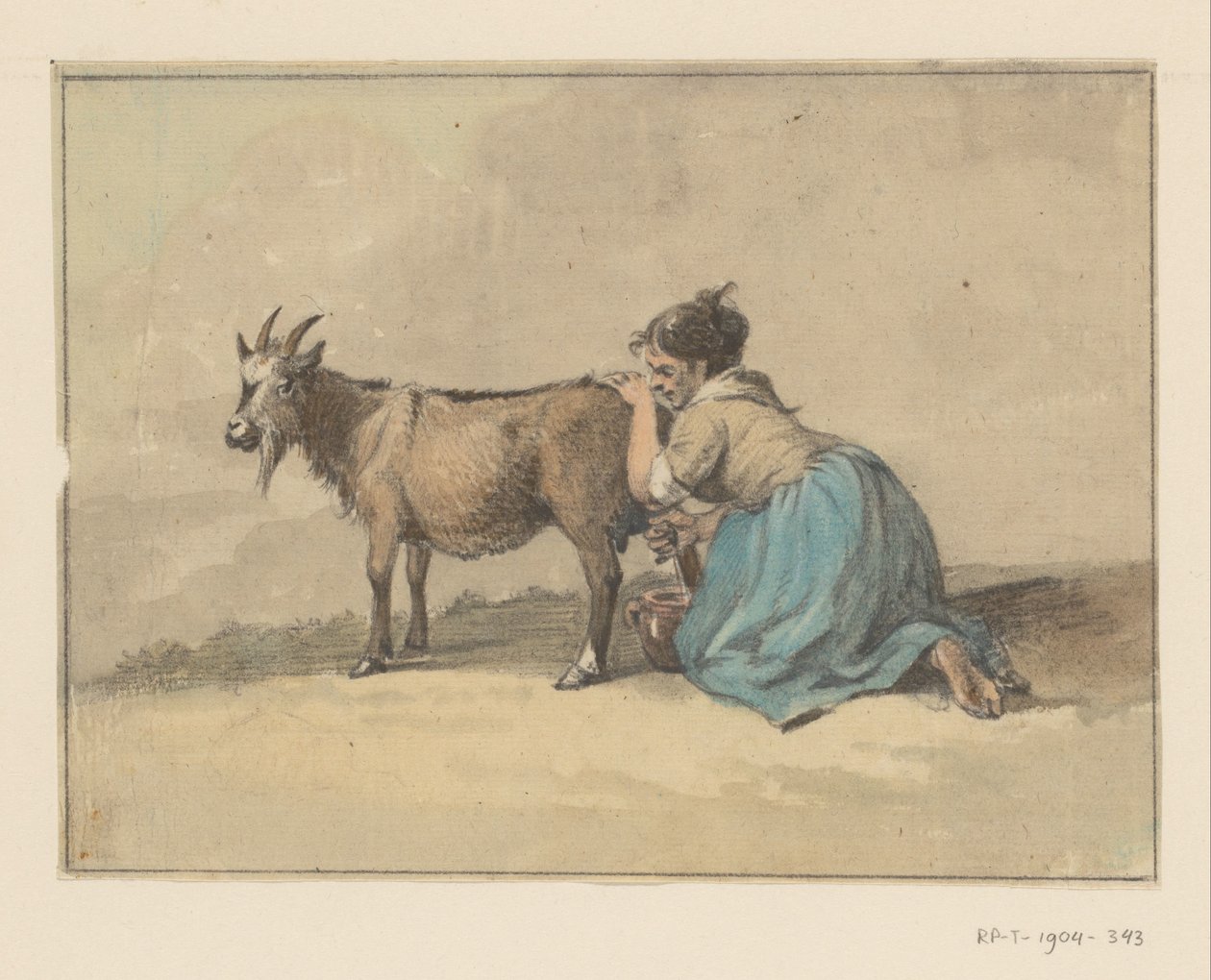 Vrouw die een geit melkt door Jean Bernard