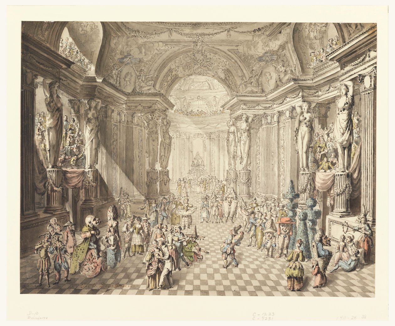 Tekening, Gezicht op Maskeradebal, 1770-80 door Jean Charles Delafosse