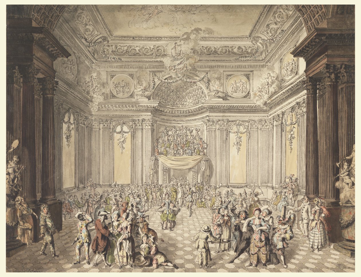 Uitzicht op een Maskeradebal door Jean Charles Delafosse