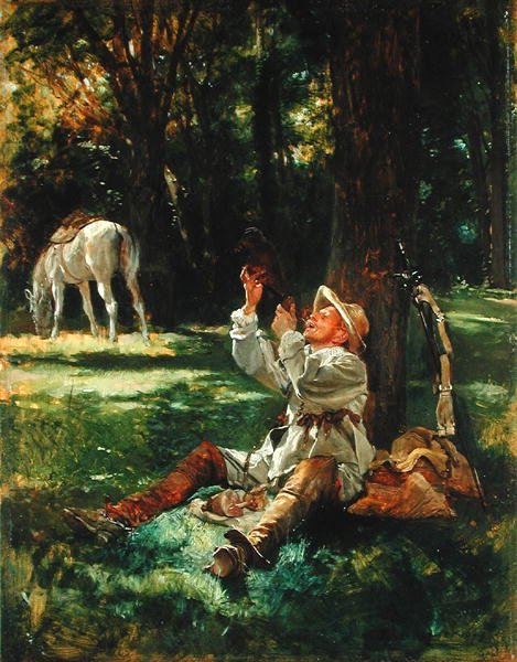 Ruiters rusten door Jean Charles Meissonier