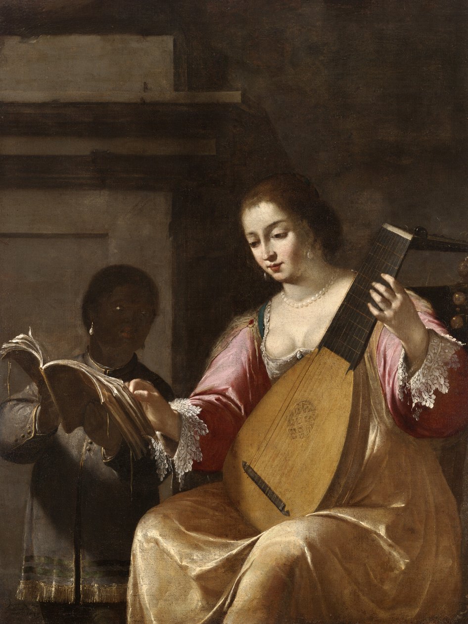 Vrouw die een Luit Speelt, 1638 door Jean Daret