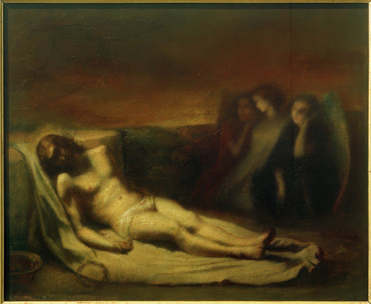 Lichaam van Christus met engelen door Jean Francois Gigoux